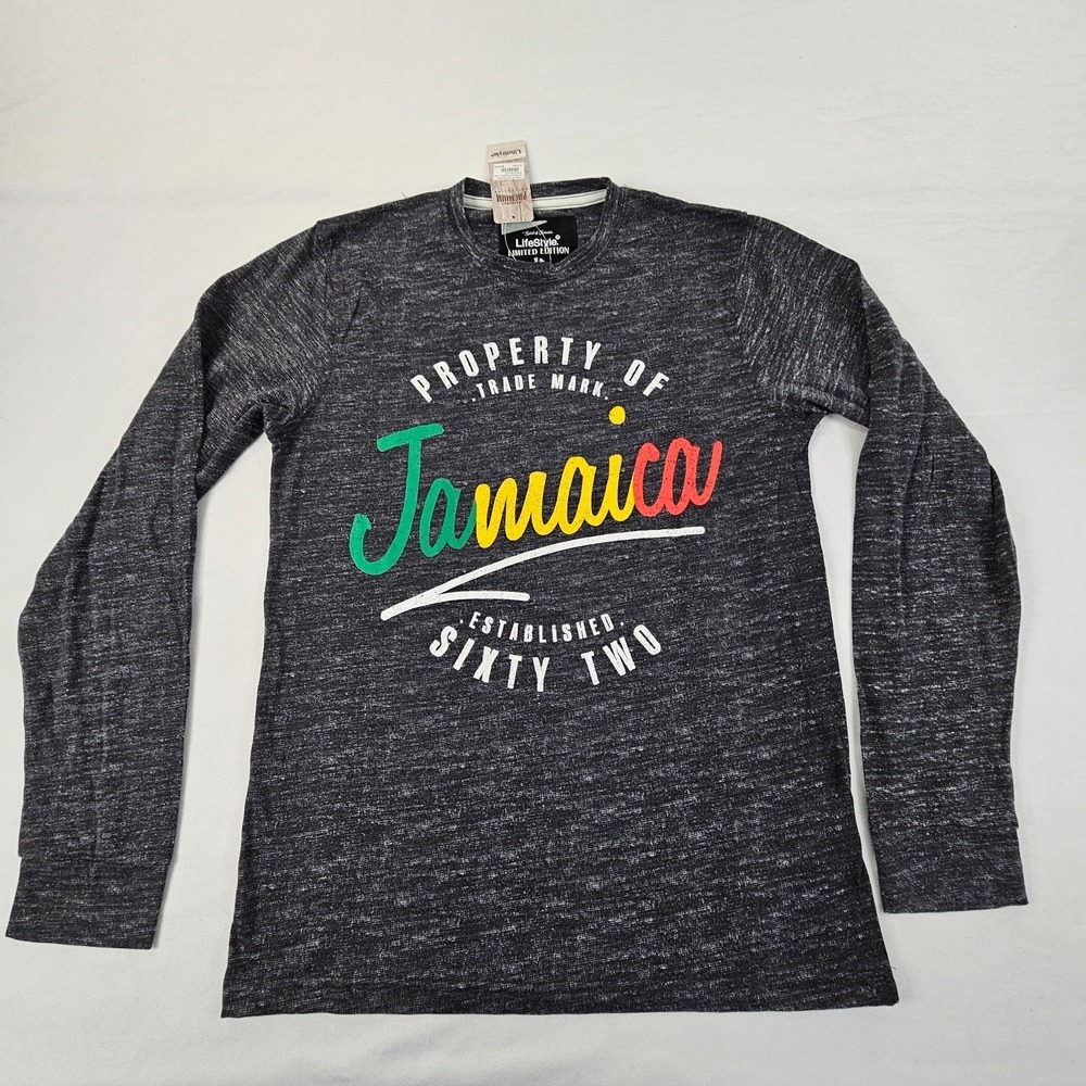 Property of Jamaica Gray Long Sleeve Cotton Blend T-Shirt Men's M‎